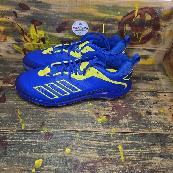 Adidas Bounce Baseball Metal Cleats Men's 12.5 GZ0451  Blue/Yellow Athletic Shoe - Picture 3 of 8